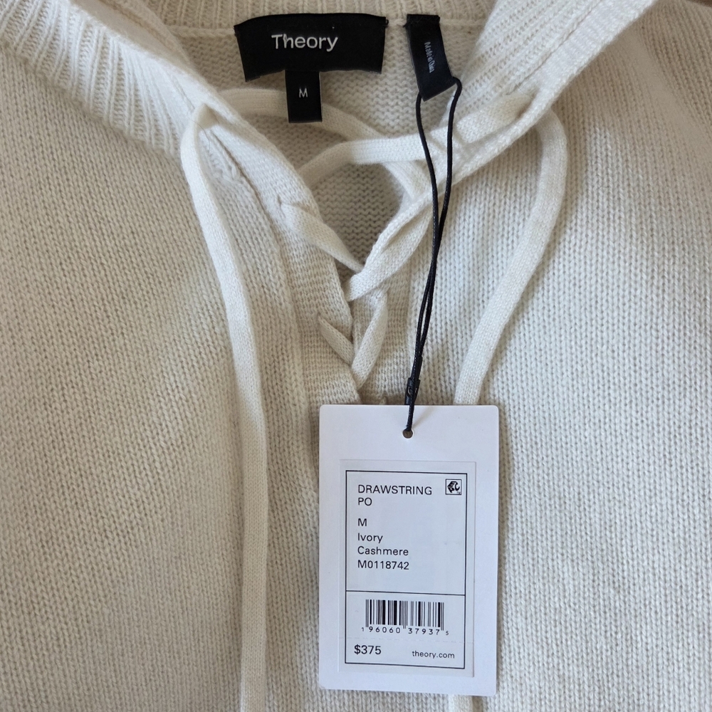 Theory Ivory Cashmere Lace Up Mock Neck Sweater Womens Size Medium - Picture 9 of 11